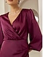 cheap Party Dresses-Satin Burgundy Ruched Wrap Party Midi Dress