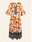 preiswerte Print Dresses-Satin Geometric V Neck Sleeve Maxi Dress