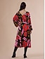 baratos Print Dresses-Silky Midi Dress with Raglan Sleeves