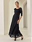 cheap Party Dresses-Lace Little Black 3/4 Length Sleeve Elegant Party Maxi Dress