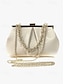 baratos Clutches &amp; Evening Bags-Gold Metallic Pleated Clutch Chain Strap