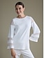 preiswerte Blusen-Modal Chiffon Illusion Sleeve Crew Neck Shirt