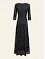 cheap Party Dresses-Lace Little Black 3/4 Length Sleeve Elegant Party Maxi Dress