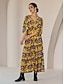 abordables Print Dresses-Chiffon Drawstring Print Maxi Dress