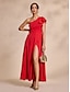 preiswerte Silvester Kleider-Satin Solid Peplum Hem Maxi Dress