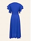 billige Uformelle kjoler-Royal Blue Belted Ruffle Chiffon Dress