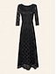 cheap Party Dresses-Lace Little Black 3/4 Length Sleeve Elegant Party Maxi Dress