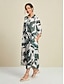 baratos Vestidos Casuais-Tropical Print Maxi Loose Dress