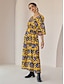 preiswerte Print Dresses-Chiffon Drawstring V Neck Print Maxi Dress