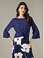 cheap T-shirts-Navy Blue Flare Cuff Sleeve Knot Front Blouse