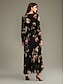 cheap Print Dresses-Chiffon Floral Ruched V Neck Maxi Ascot Dress Wedding Guest Dress