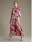 cheap Print Dresses-Chiffon Cross Front Ruffle Puff Sleeve Maxi Dress