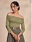 cheap T-shirts-Ruched Long Sleeve Off Shoulder Shirt