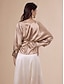 abordables Blouses-Gold Satin Belted V Neck Blouse