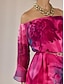 baratos Print Dresses-Elegant Floral Chiffon Off Shoulder Dress