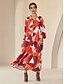 cheap Print Dresses-Chiffon Geometric Pattern Y Neck Casual Daily Maxi Dress