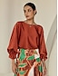 abordables Blouses-Puff Sleeve Satin Blouse