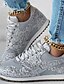 abordables Women&#039;s Sneakers-baskets à paillettes argentées pour femmes, lacets en maille avec semelle confortable