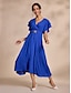 billige Uformelle kjoler-Royal Blue Belted Ruffle Chiffon Dress