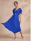 preiswerte Casual Kleider-Royal Blue Chiffon Belted Ruffle Dress