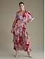 cheap Print Dresses-Chiffon Cross Front Ruffle Puff Sleeve Maxi Dress