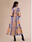 cheap Print Dresses-Bohemia Botanical Belted V Neck Lantern Sleeve Maxi Dress