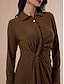 abordables Vestidos de Midi-Mismatched Knit Tencel Elegant Midi Shirt Dress