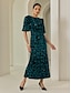 preiswerte Silvester Kleider-Sequin Puff Sleeve Velour Maxi Dress