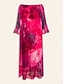 baratos Print Dresses-Elegant Floral Chiffon Off Shoulder Dress