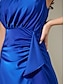 cheap Party Dresses-Satin Blue Sleeveless One Shoulder Ruffle Maxi Dress