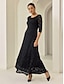 cheap Party Dresses-Lace Little Black 3/4 Length Sleeve Elegant Party Maxi Dress