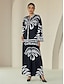 cheap Two Piece Sets-Satin Geometric Flare Cuff Sleeve Printing Two Piece Set