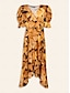 preiswerte Silvester Kleider-Leaf Print Tie Front Ruffle Hem Dress