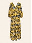 baratos Print Dresses-Chiffon Drawstring V Neck Print Maxi Dress