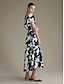 cheap Print Dresses-Tencel Cotton Floral V Neck Elastic Waist Maxi Dress