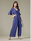 abordables mono-Shirred Chiffon V Neck Magyar Sleeve Jumpsuit