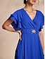 billige Uformelle kjoler-Elegant Ruffle Belted V Neck Dress