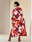 economico Print Dresses-Geometric Chiffon Y Neck Maxi Dress