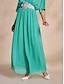 cheap Pants-Chiffon Wide Leg Full Length Pants(Belt Not Included)