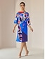 cheap Print Dresses-Loose Floral Printing Fall Crew Neck Daily Casual Knee Length Dress