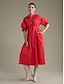 baratos Vestidos Casuais-Solid Button Up Belted Henley Dress