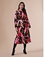 preiswerte Print Dresses-Raglan Sleeve Satin Midi Dress