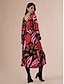 abordables Print Dresses-Satin Raglan Sleeve Midi Dress