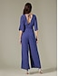 baratos Jumpsuits-Magyar Sleeve Chiffon V Neck Jumpsuit