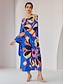 baratos Print Dresses-Floral Crew Neck Casual Midi Dress