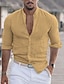 cheap Linen Shirts-Men&#039;s Hawaiian Linen Shirt with Solid Color Collar