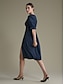 cheap Casual Dresses-Solid Puff Sleeve Elastic Cuff Midi Dress