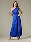 economico Abiti da festa-Satin Sleeveless One Shoulder Ruffle Maxi Dress