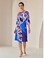 cheap Print Dresses-Loose Floral Printing Fall Crew Neck Daily Casual Knee Length Dress