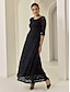 cheap Party Dresses-Lace Little Black 3/4 Length Sleeve Elegant Party Maxi Dress